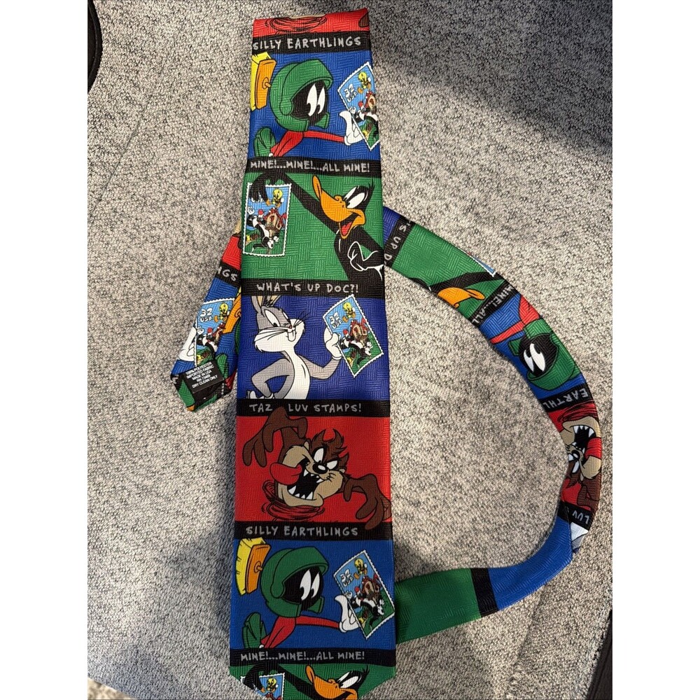 Vintage 1997 Looney Tunes Stamp Collection Men's Tie Bugs Bunny Tweety Bird